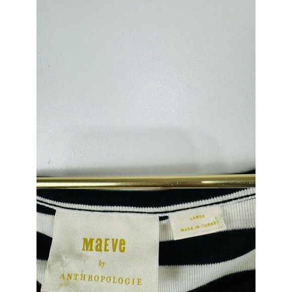 Anthropologie MAEVE Flouncy Top Size Large Stripe Black White Flare Long Sleeve - Picture 3 of 7